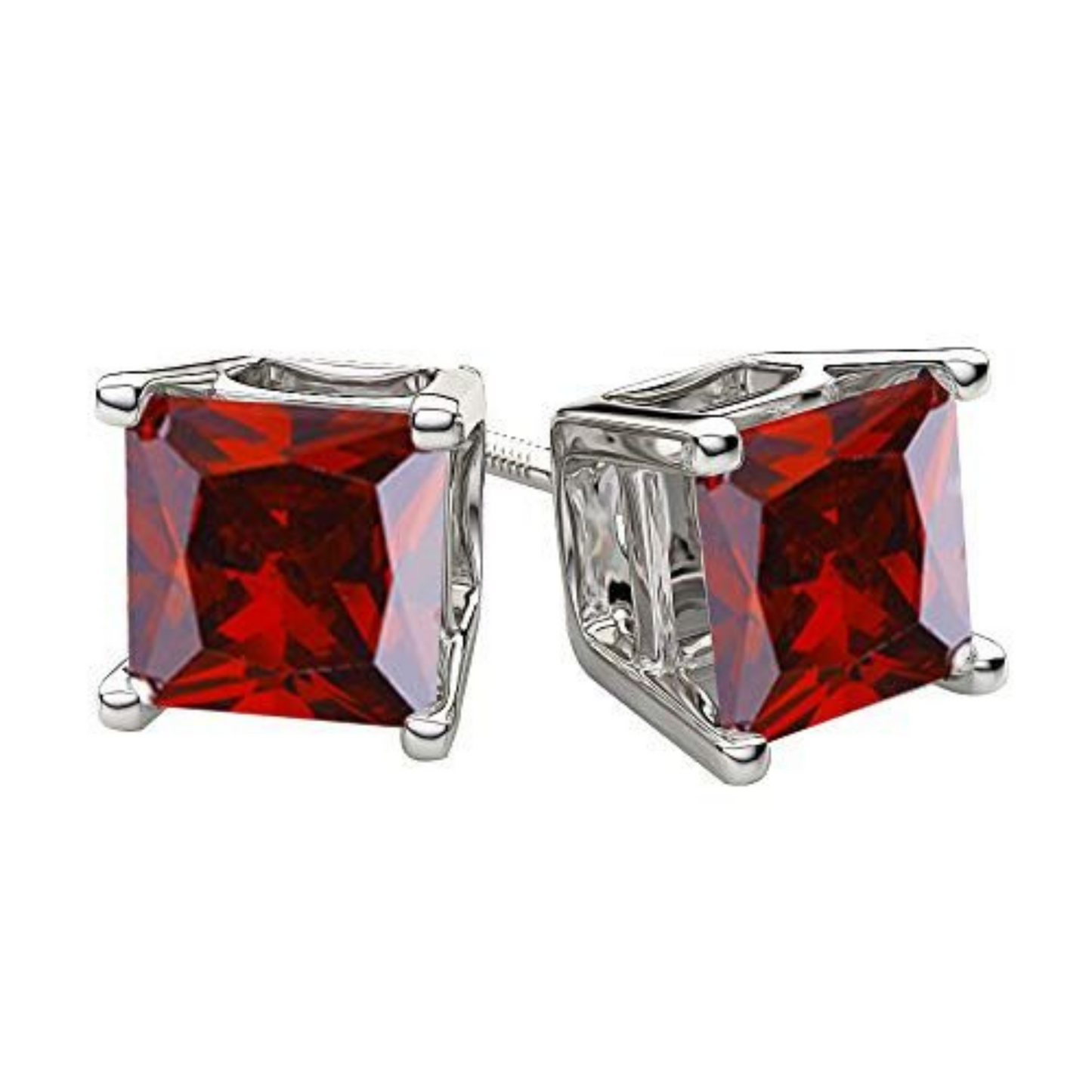 Ruby ston Stud Earrings |Sterling Silver & Round Brilliant Cubic Zirconia Tops for Men Women