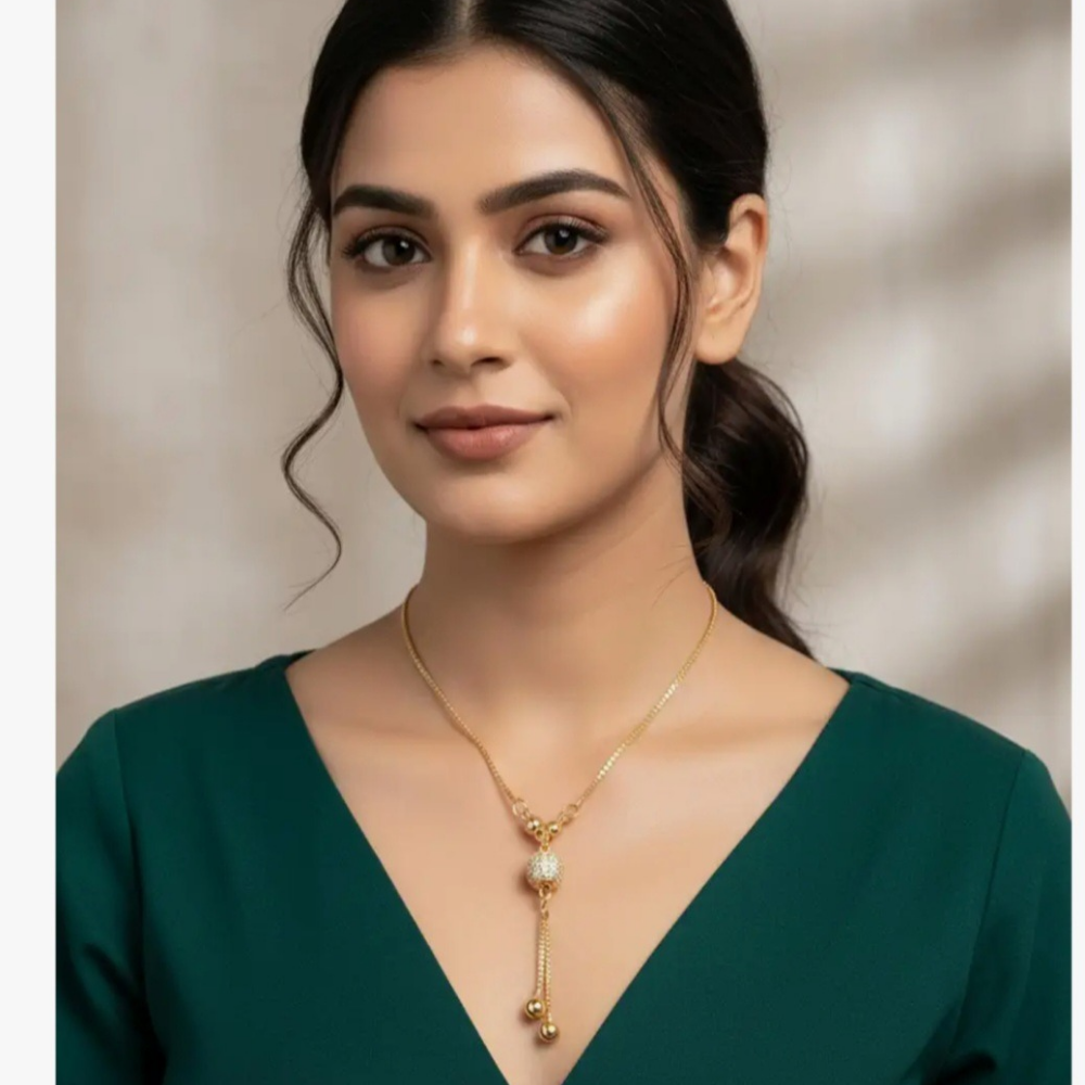 Fashion Frill Exclusive American Diamond Gold Plated Chain Pendant Jewellery For Women/Girls