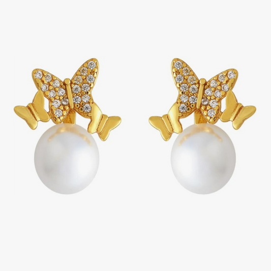 KOREAN Fashion Jewellery Cream,White Gold Polished Push Back Earring | Daily Use, Office wear & Special Occasions | Studs For Women & Girls