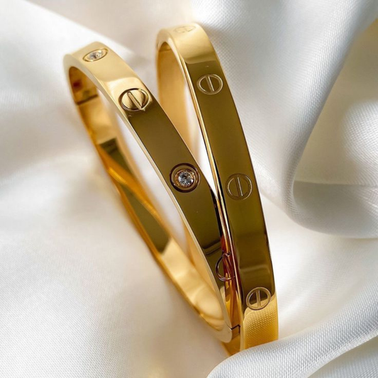 Luxury Gold-Plated Screw Design Bangle Bracelet with Stone Detailing for Women & Girls