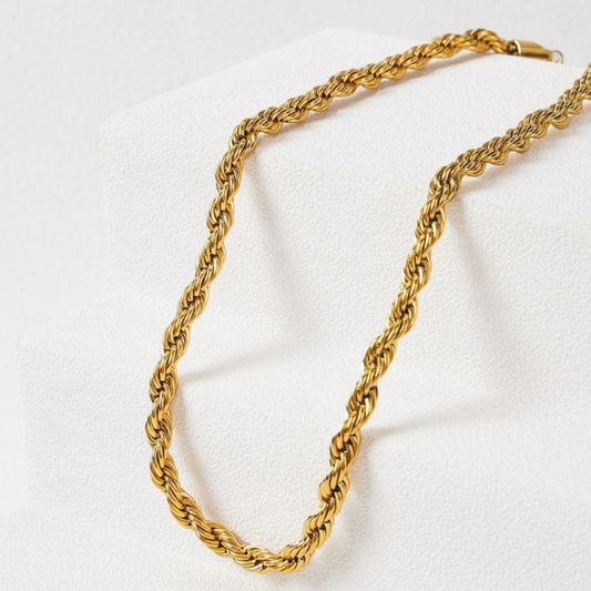 18k Gold Plated Rebel Rope Chain for Womens - Waterproof & Anti-Tarnish, Gift for Girls & Women