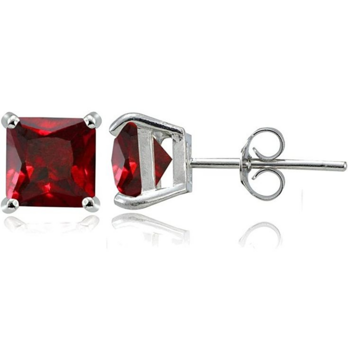 Ruby ston Stud Earrings |Sterling Silver & Round Brilliant Cubic Zirconia Tops for Men Women