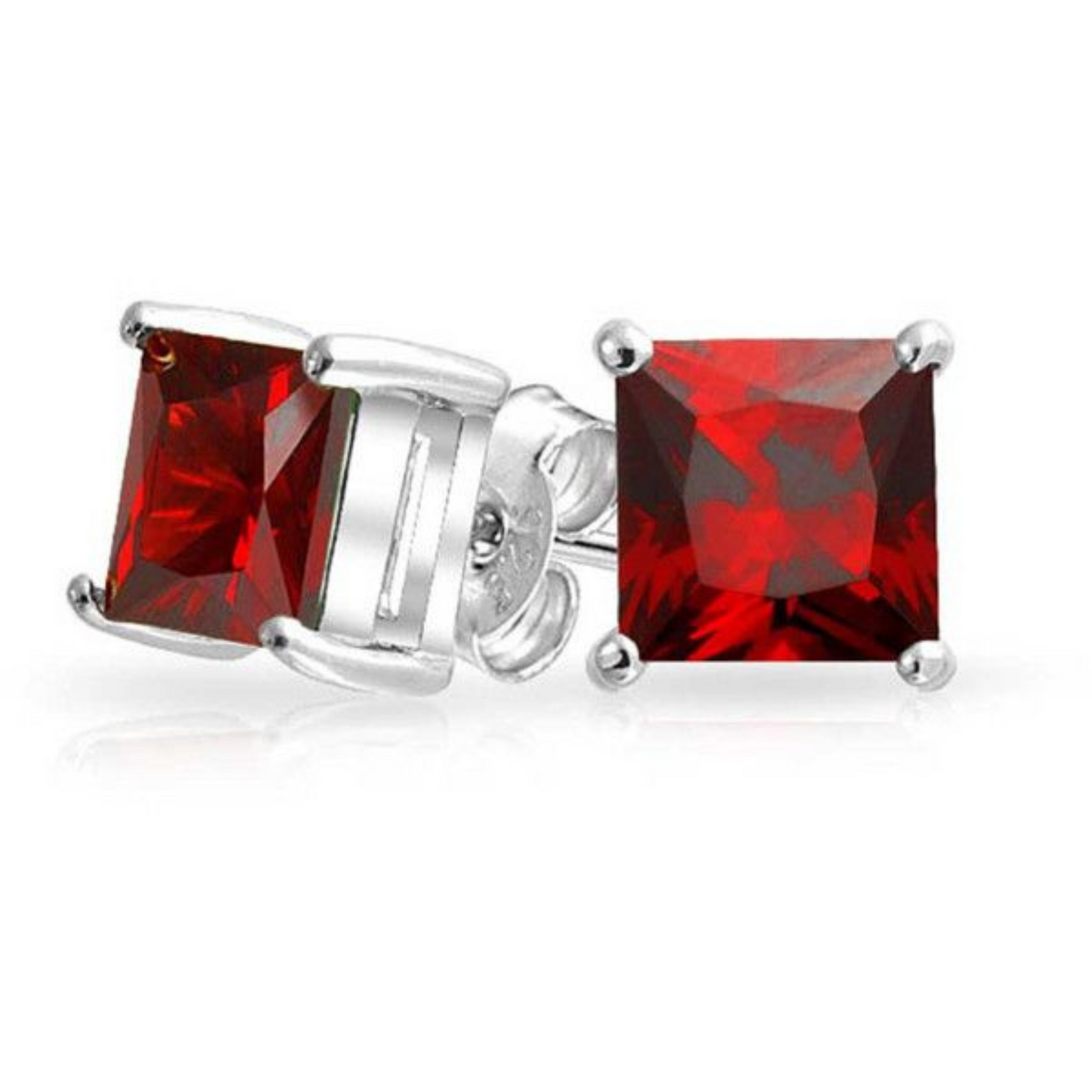 Ruby ston Stud Earrings |Sterling Silver & Round Brilliant Cubic Zirconia Tops for Men Women