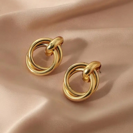 Anti-tarnish Fashion Stylish Latest Golden Plated Double Hoop Earrings For Women And Girls | Trendy Hoops Earings | Golden Hoop studs Gold