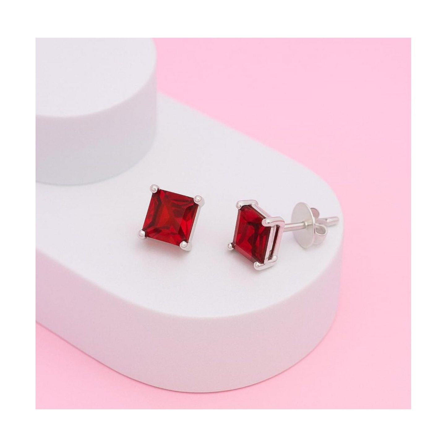 Ruby ston Stud Earrings |Sterling Silver & Round Brilliant Cubic Zirconia Tops for Men Women
